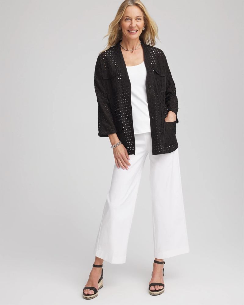 Chicos Open-Stitch Tie-Front Kimono Jacket - BLACK