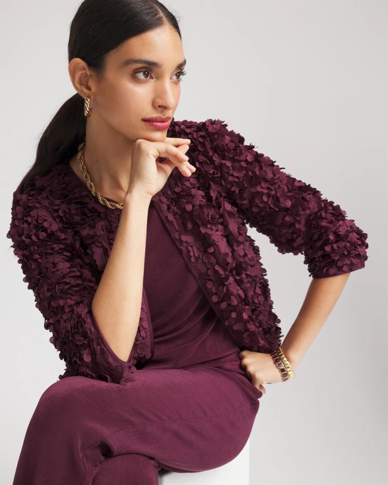 Chicos Travelers™ Collection Textured Rosette Jacket - BLACKENED BURGUNDY