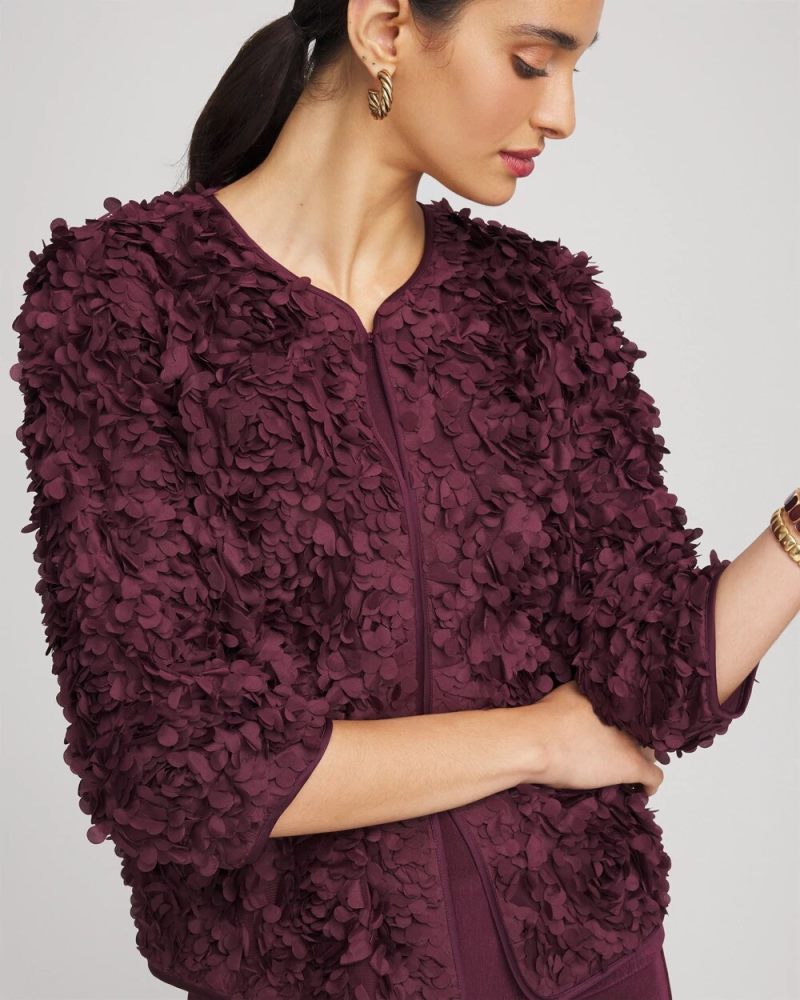 Chicos Travelers™ Collection Textured Rosette Jacket - BLACKENED BURGUNDY