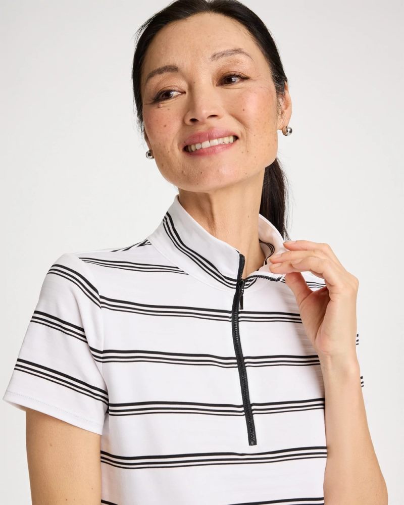 Chicos Zenergy® UPF Striped Half-Zip Polo - BLACK