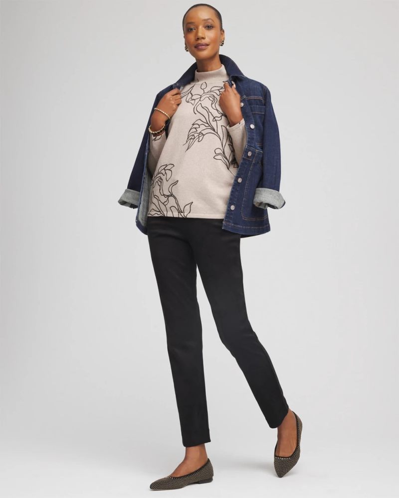 Chicos Faux Suede Juliet Slim Ankle Pants - BLACK