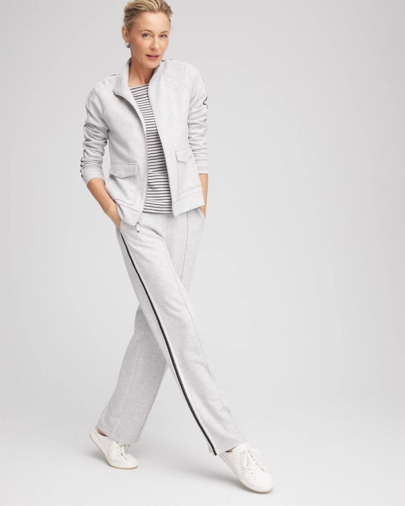Chicos Zenergy® Double-Knit Lattice Trim Pants - FROSTED GRAY HEATHER
