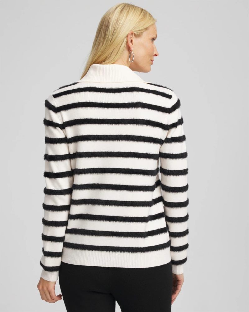 Chicos Zenergy® Luxe Eyelash Striped Sweater - BLACK