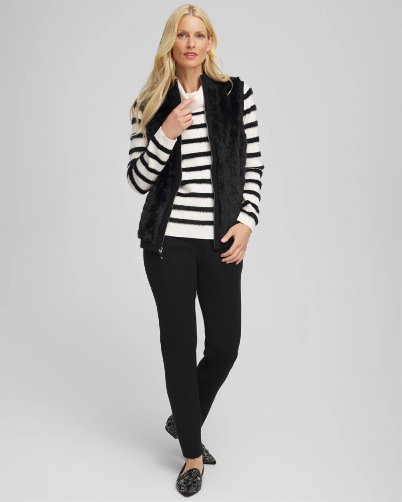 Chicos Zenergy® Luxe Eyelash Striped Sweater - BLACK