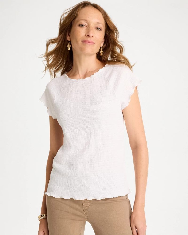 Chicos Textured Knit Lettuce Raglan Tee - ALABASTER