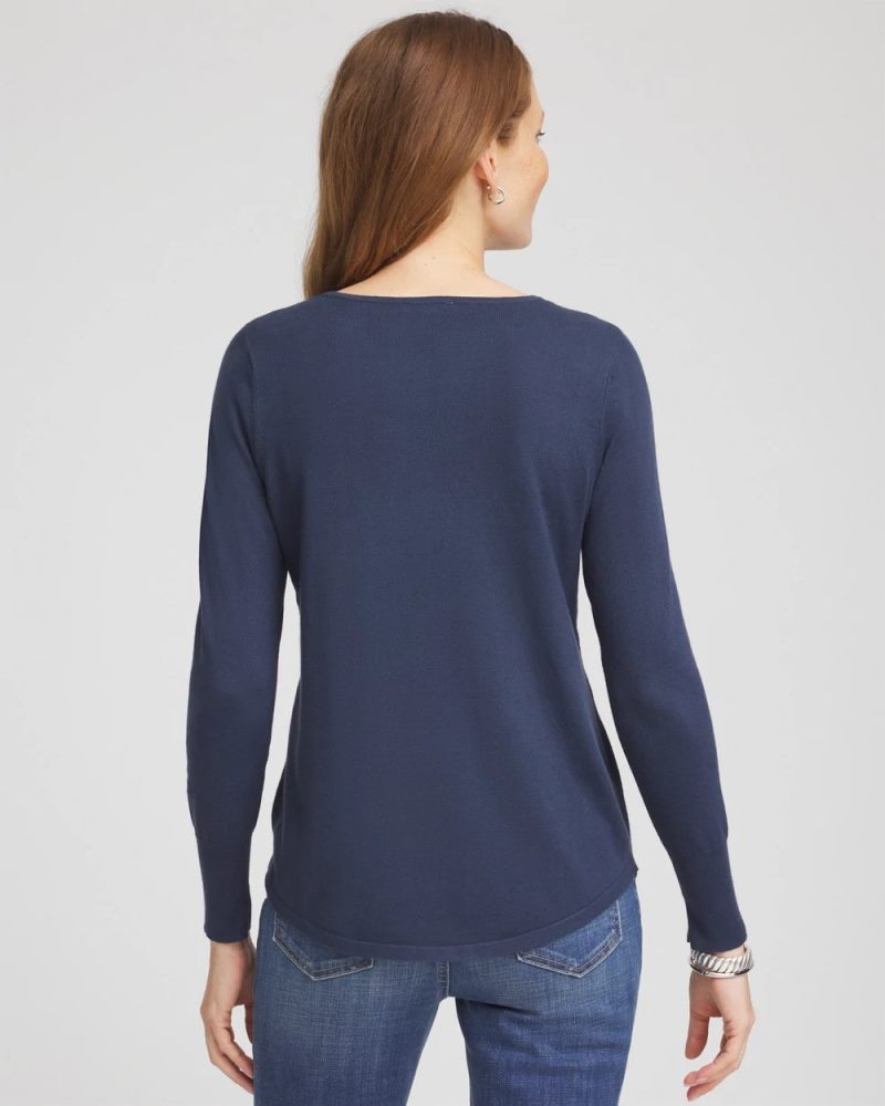 Chicos Ella Embellished V-Neck Sweater - INDIGO SKY