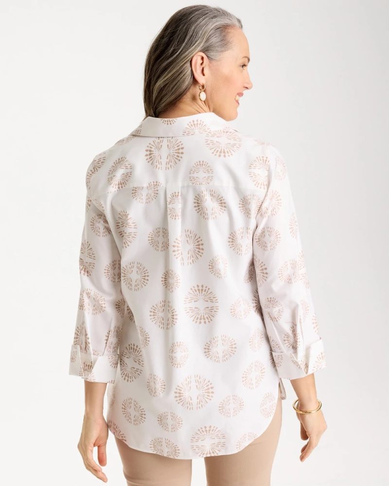 Chicos No Iron Stretch Stamped Shirt - OPTIC WHITE