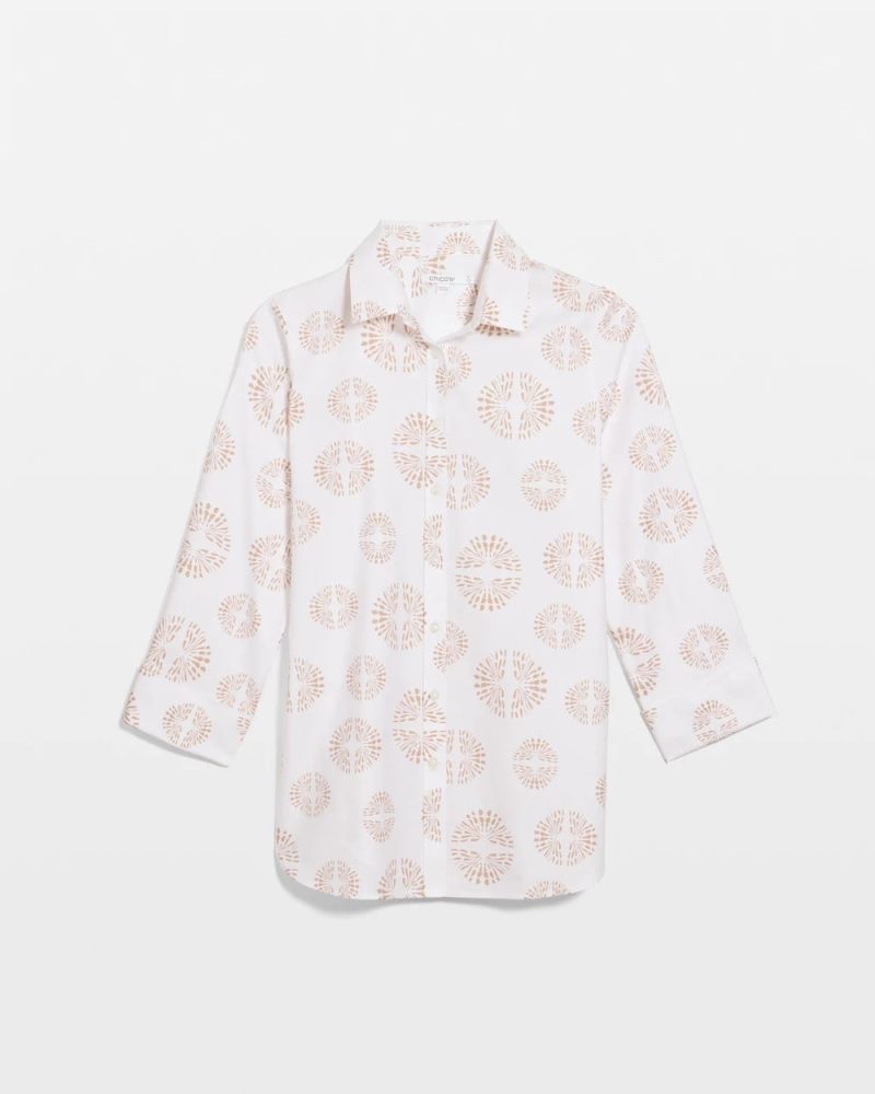 Chicos No Iron Stretch Stamped Shirt - OPTIC WHITE