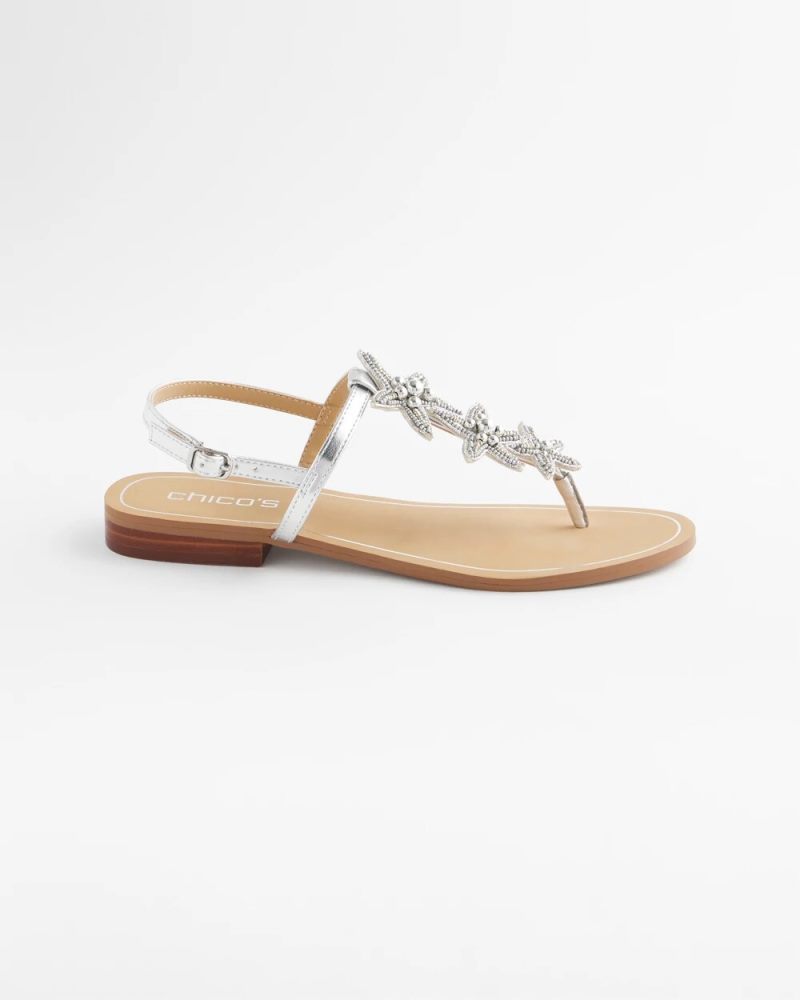 Chicos Beach Starfish T-Strap Sandals - SILVER