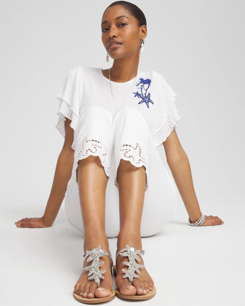 Chicos Beach Starfish T-Strap Sandals - SILVER