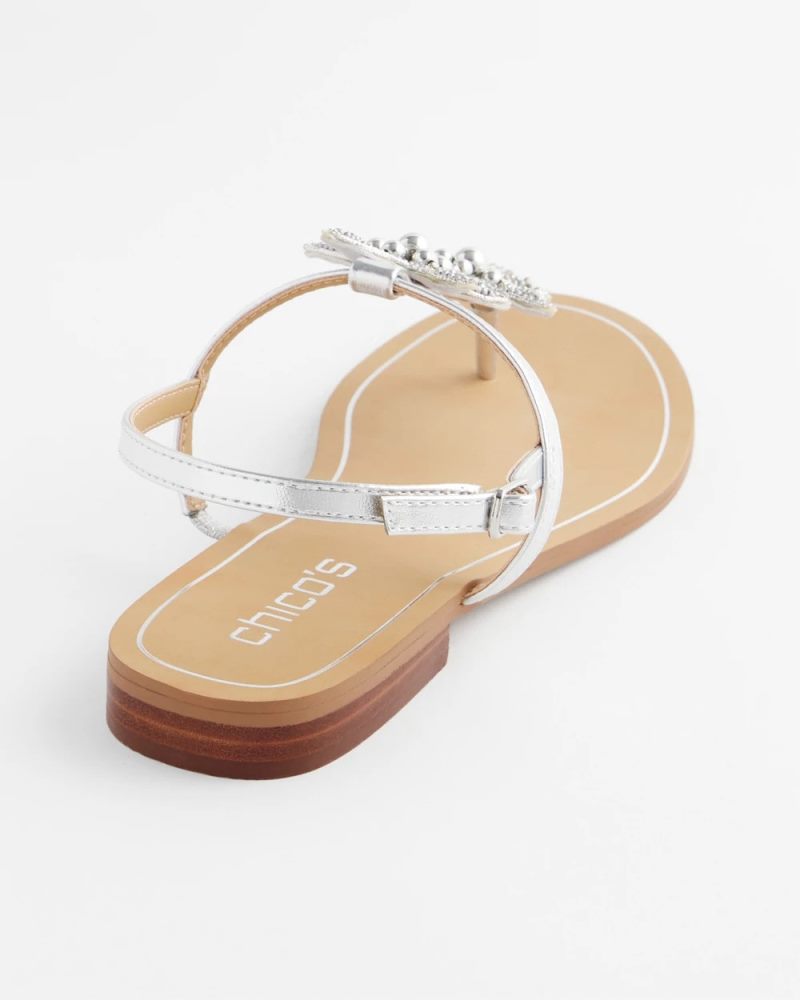 Chicos Beach Starfish T-Strap Sandals - SILVER