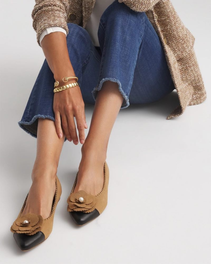 Chicos Microsuede Ballet Flats - CARAMEL APPLE