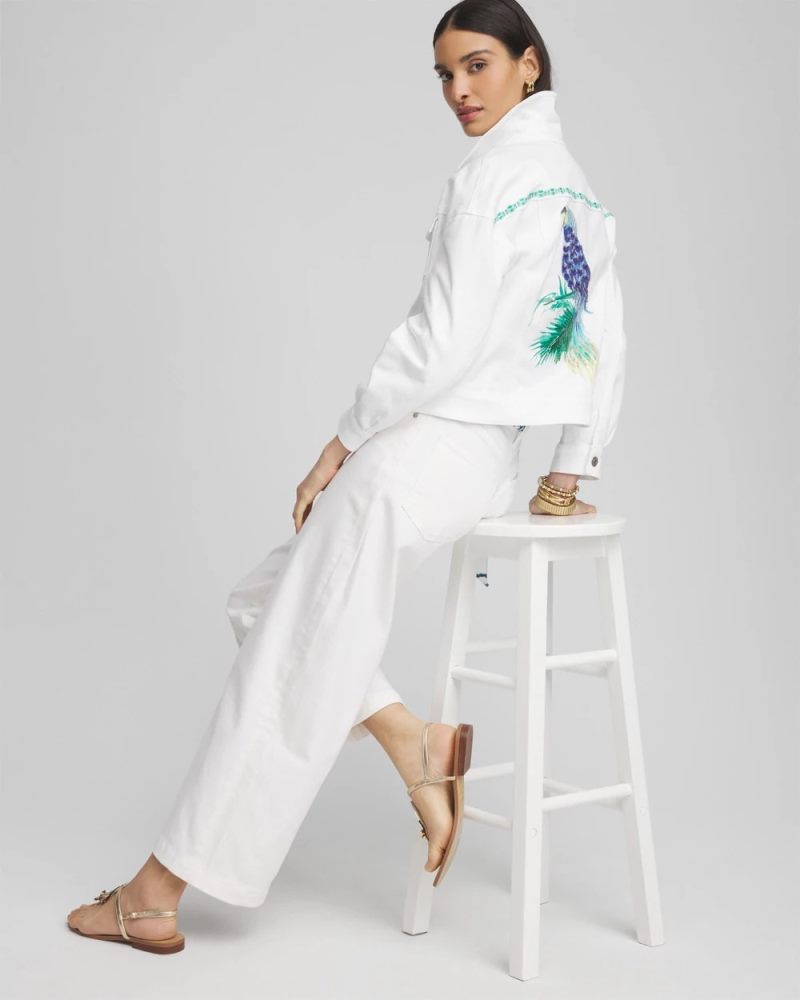 Chicos Embroidered Relaxed Denim Jacket - ALABASTER