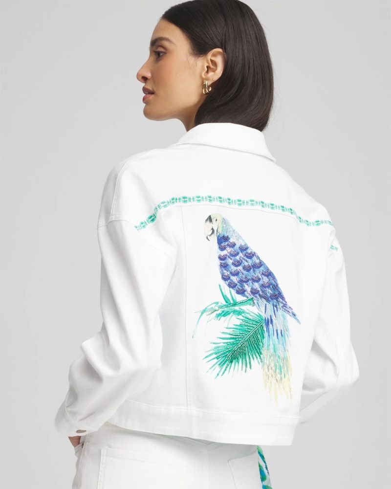 Chicos Embroidered Relaxed Denim Jacket - ALABASTER