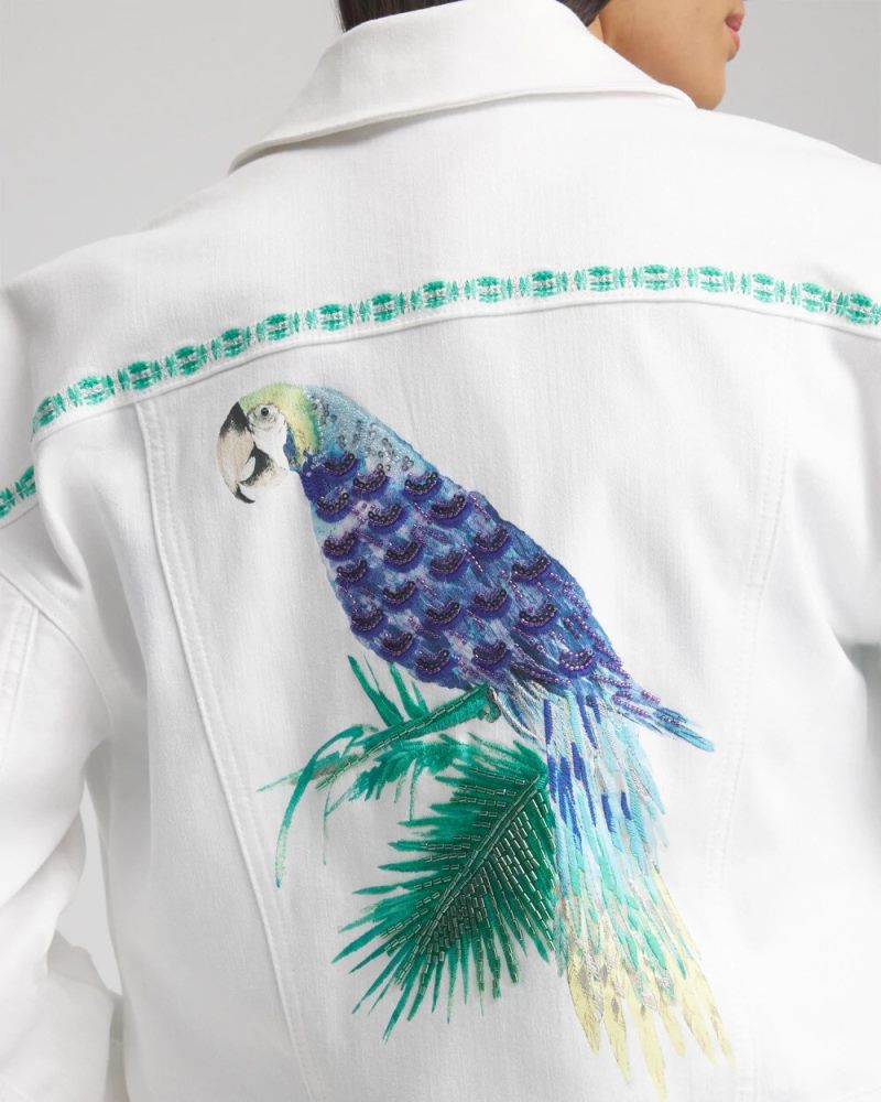 Chicos Embroidered Relaxed Denim Jacket - ALABASTER