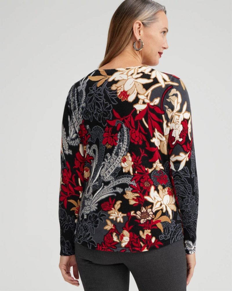 Chicos Scrolls V-neck Pullover Sweater - WILD POPPY