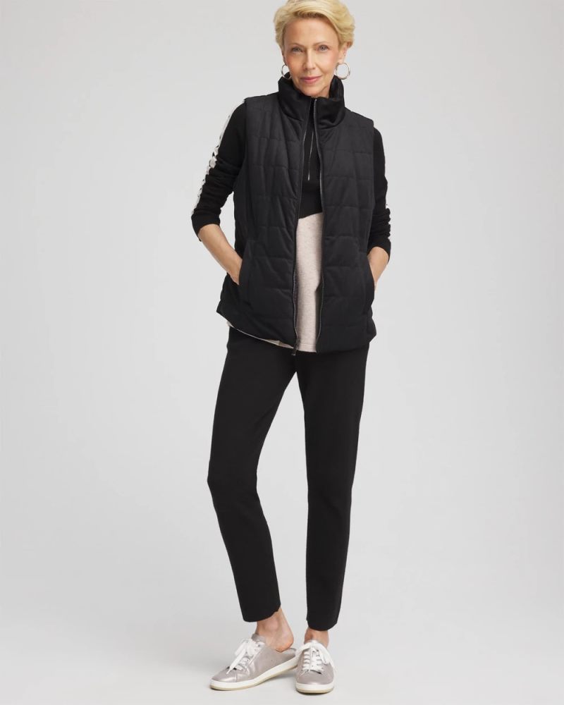 Chicos Zenergy® Reversible Velvet Puffer Vest - BLACK