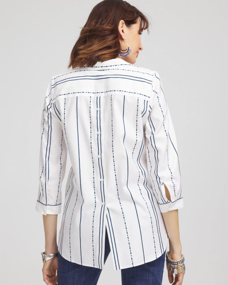 Chicos No Iron Striped Buttonback Stretch Tunic - SEAPORT