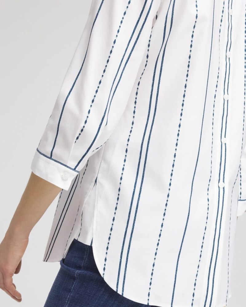 Chicos No Iron Striped Buttonback Stretch Tunic - SEAPORT