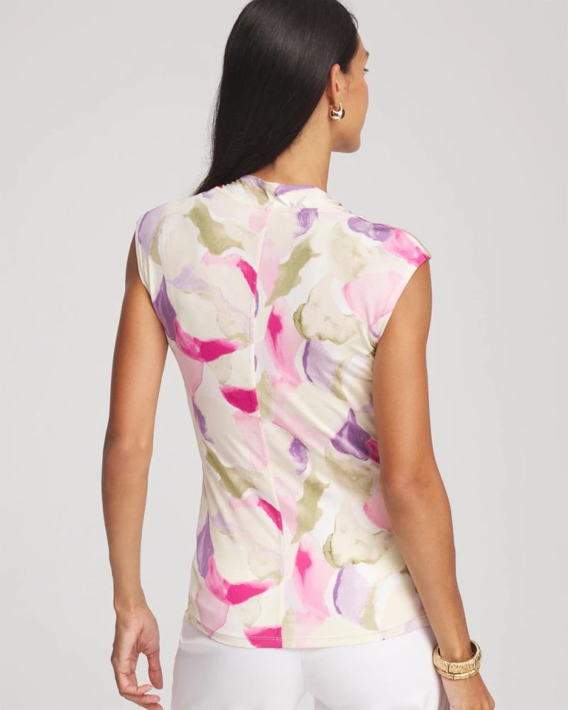 Chicos Watercolor Print Surplice Top - GLISTENING SAND