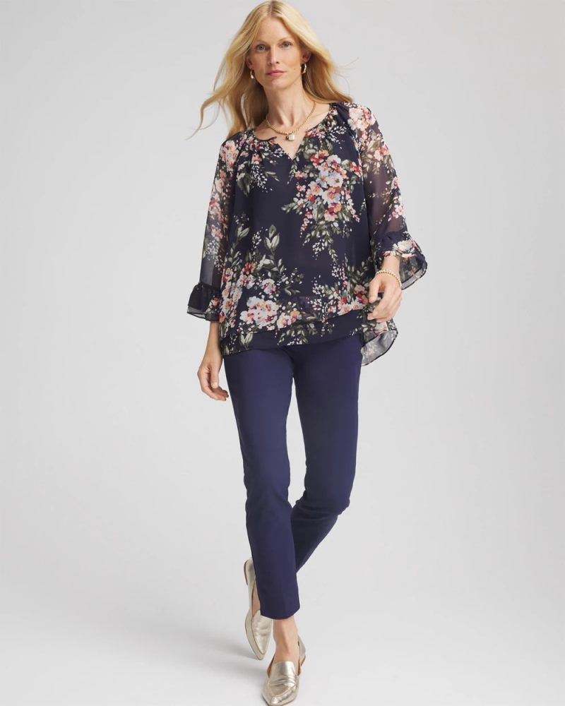 Chicos Floral Georgette Blouse - PASSPORT BLUE