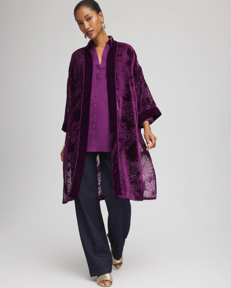Chicos Floral Burnout Kimono - PURPLE ROYALE