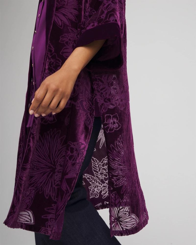 Chicos Floral Burnout Kimono - PURPLE ROYALE