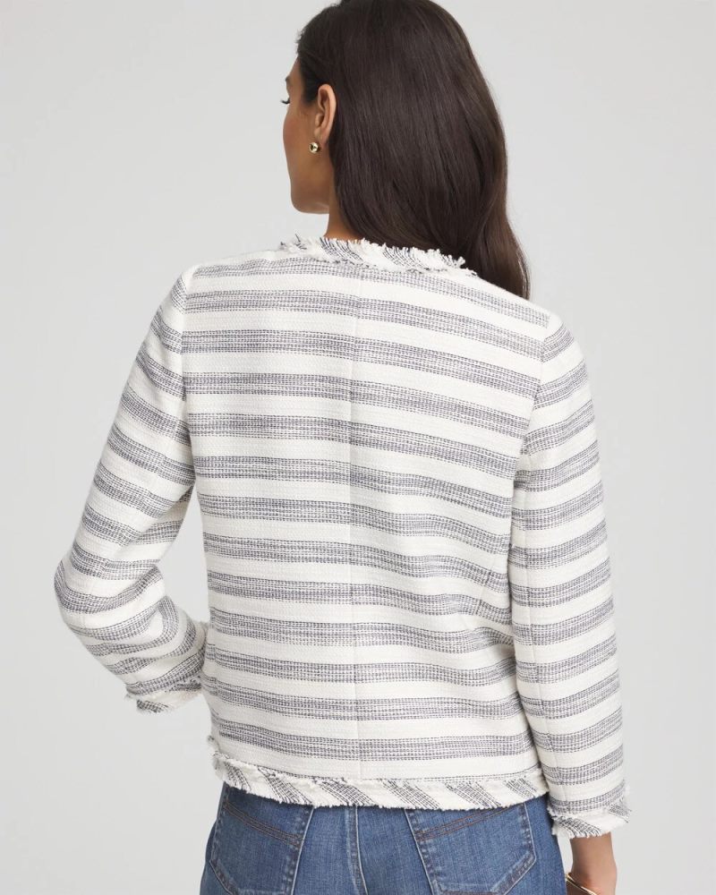 Chicos Striped Tweed Collarless Box Jacket - ECRU