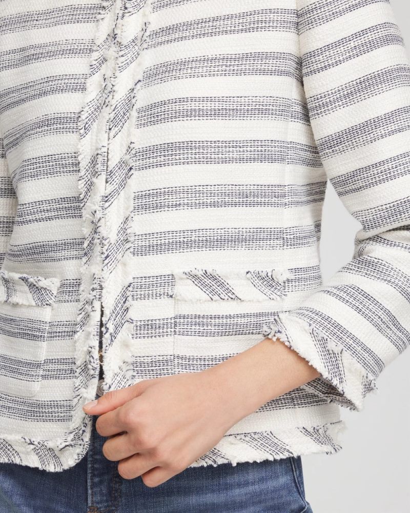 Chicos Striped Tweed Collarless Box Jacket - ECRU