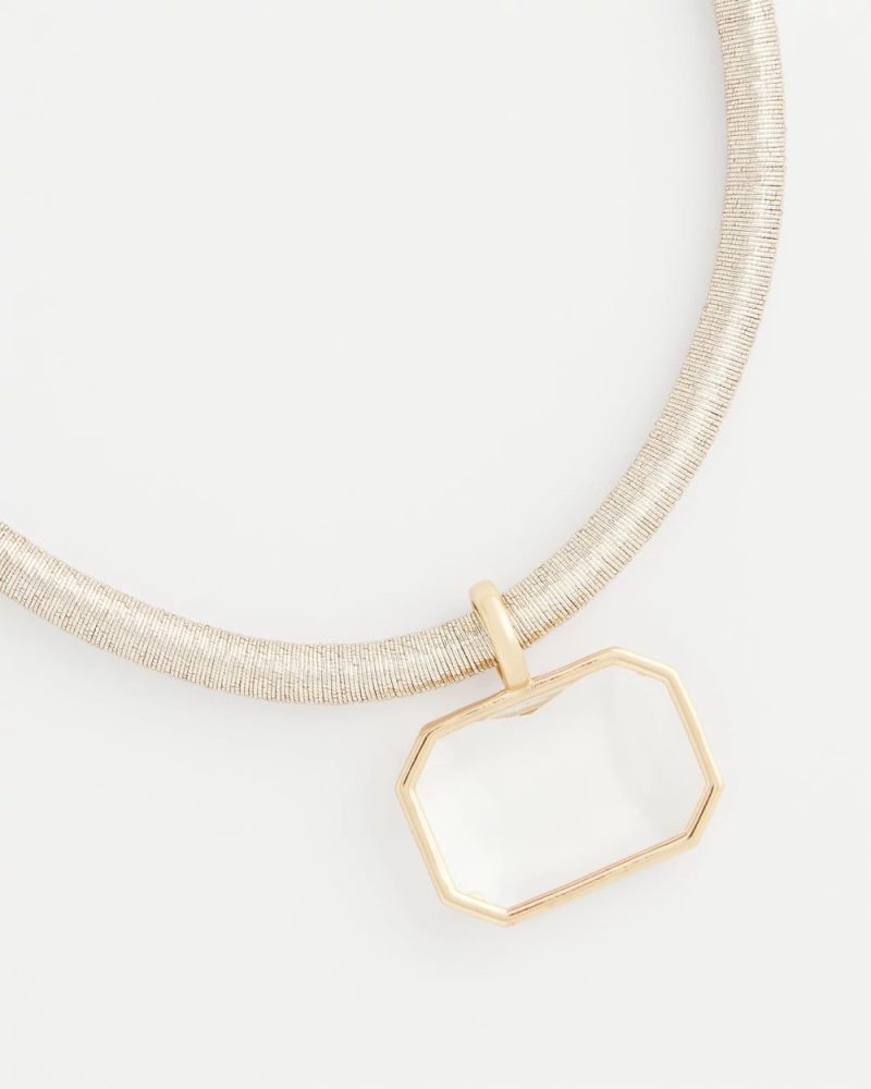 Chicos Goldtone Glass Gem Pendant Cord Necklace - GOLD