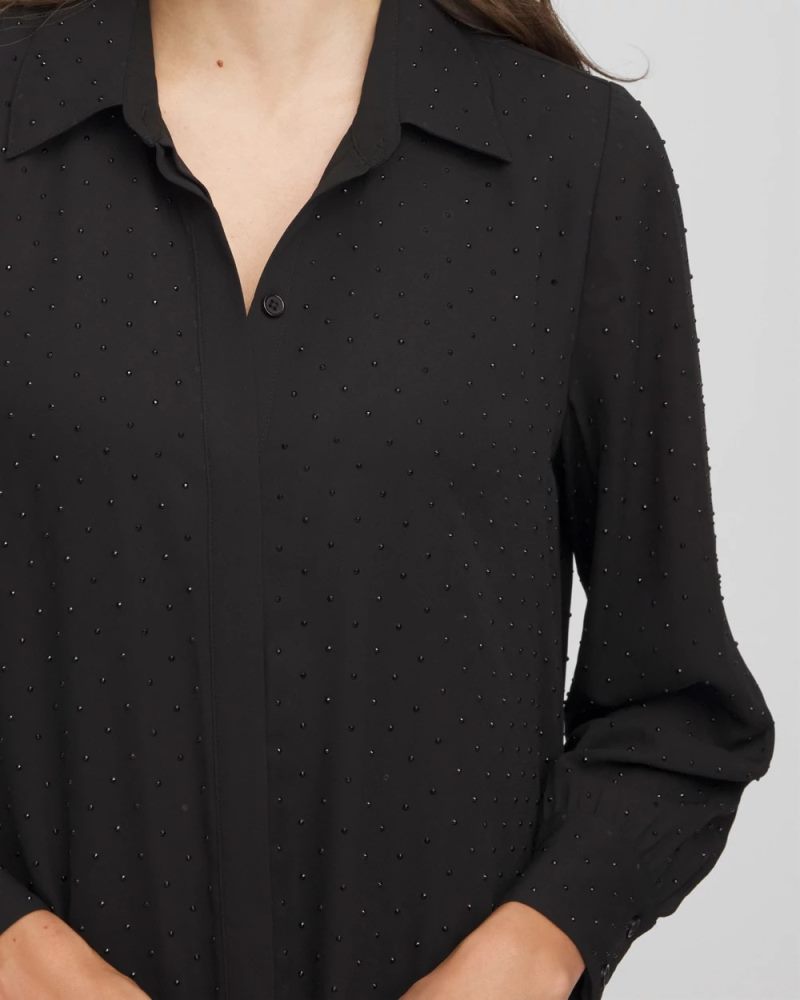 Chicos Sequined Long-Sleeved Maxi Shirtdress - BLACK