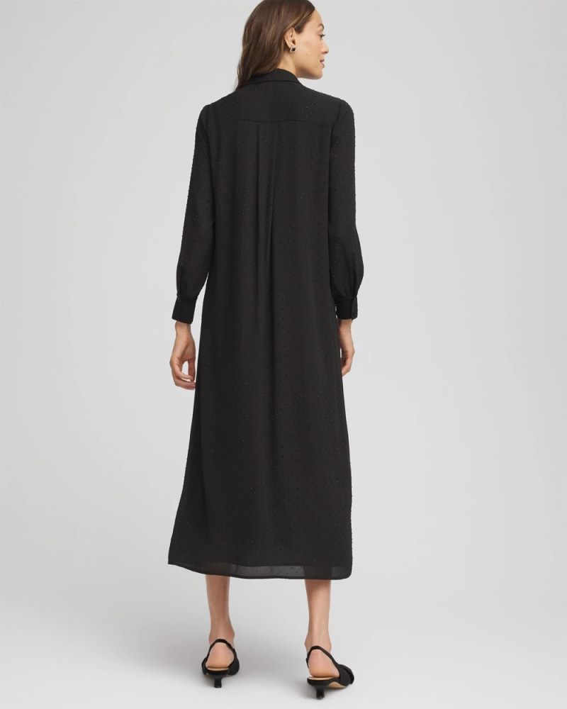 Chicos Sequined Long-Sleeved Maxi Shirtdress - BLACK