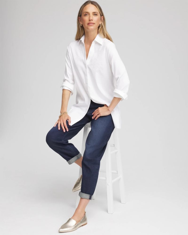 Chicos No Iron Embroidered Classic-Fit Shirt - OPTIC WHITE