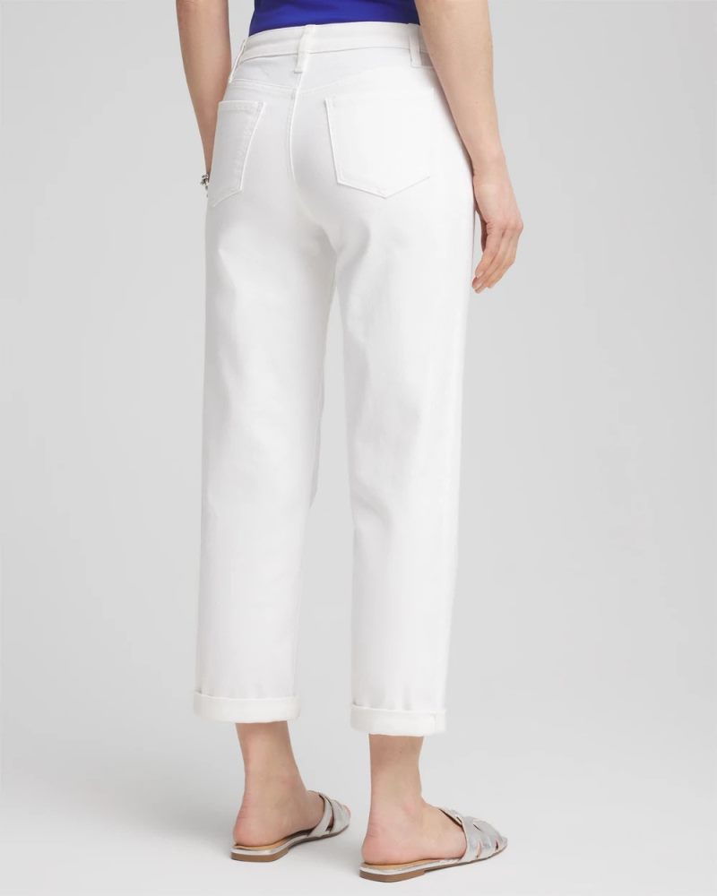 Chicos No Stain Boyfriend Cropped Jeans - ALABASTER