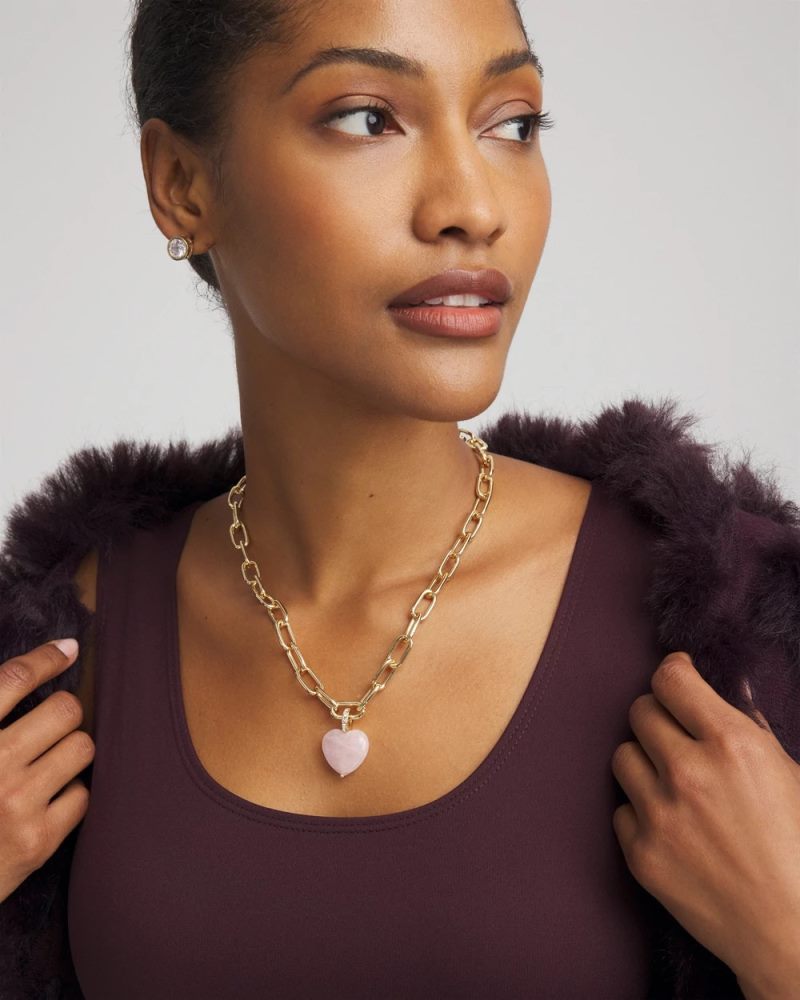 Chicos Genuine Quartz Heart Pendant Necklace - PINK