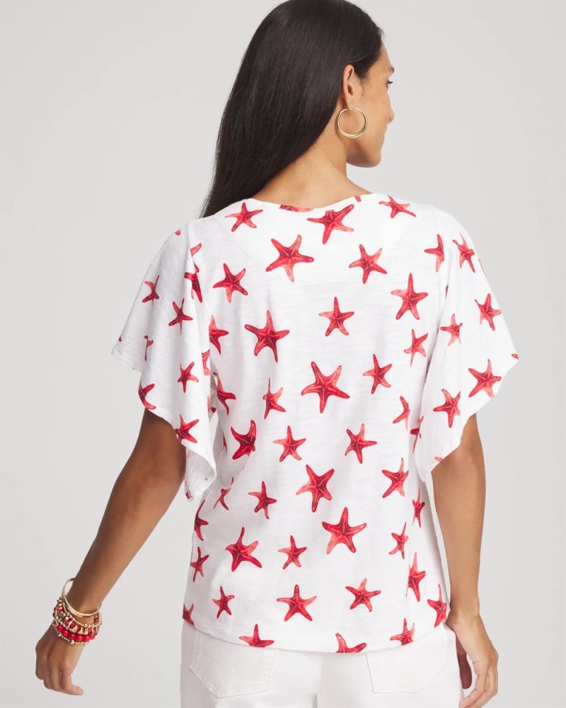 Chicos Starfish Handkerchief-Sleeve Slub Tee - ALABASTER