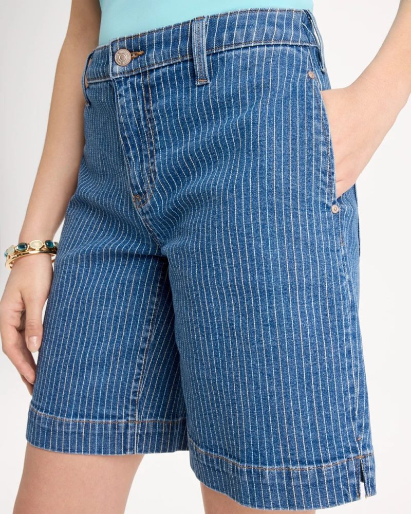 Chicos Striped Denim Trouser Shorts - INDIGO