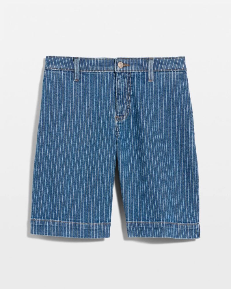 Chicos Striped Denim Trouser Shorts - INDIGO