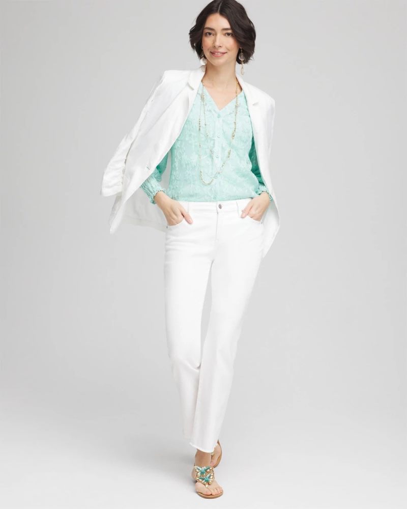 Chicos Floral Soutache V-Neck Blouse - TEAL WATERS