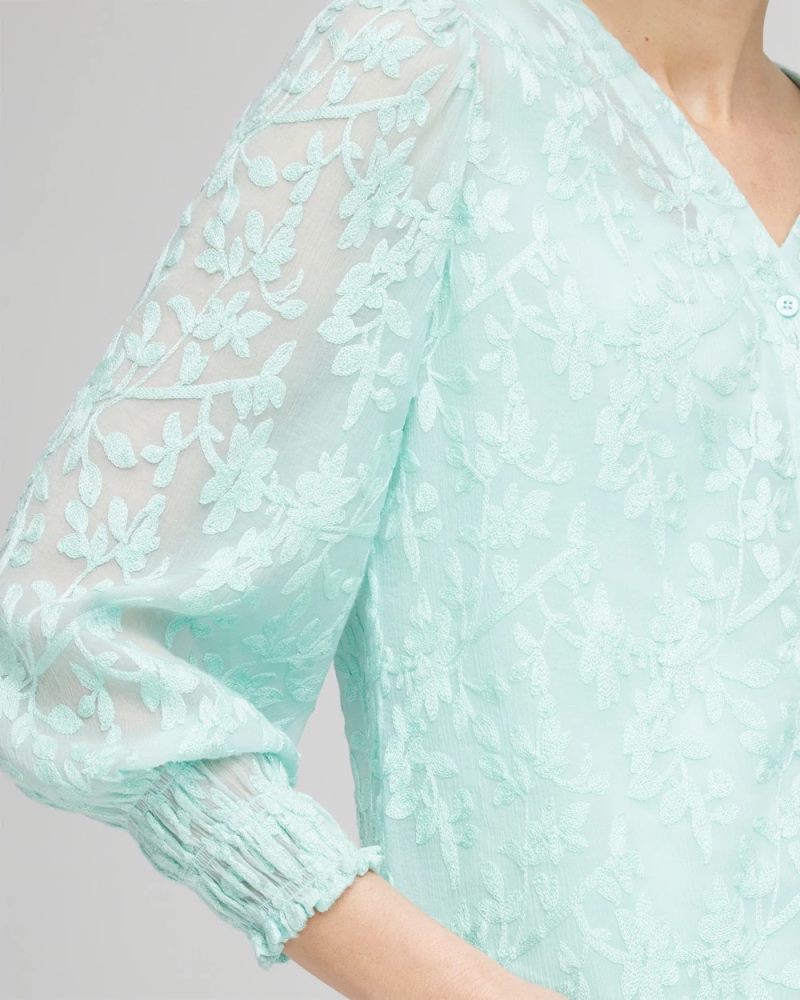 Chicos Floral Soutache V-Neck Blouse - TEAL WATERS