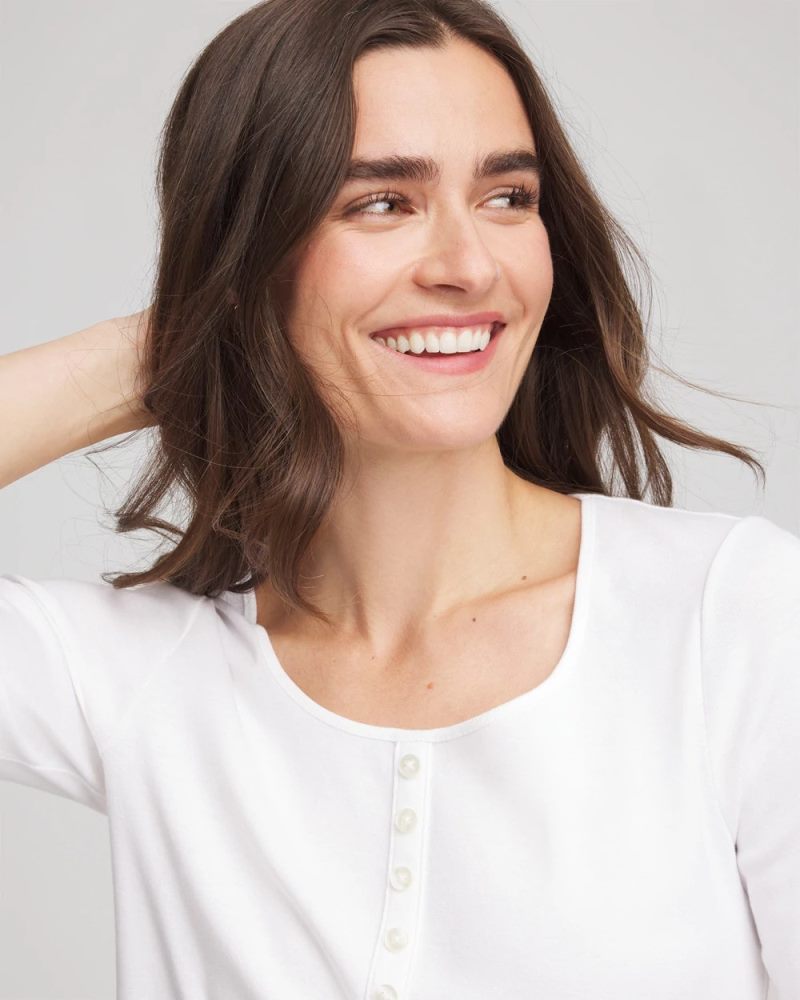 Chicos Pima Cotton Henley Tee - ALABASTER