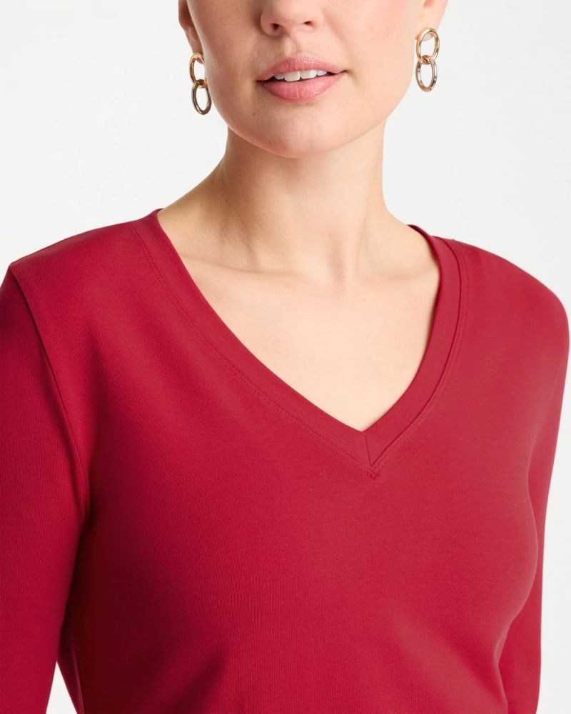 Chicos Cotton Stretch 3/4 Sleeve Tee - CHERRY LUSH