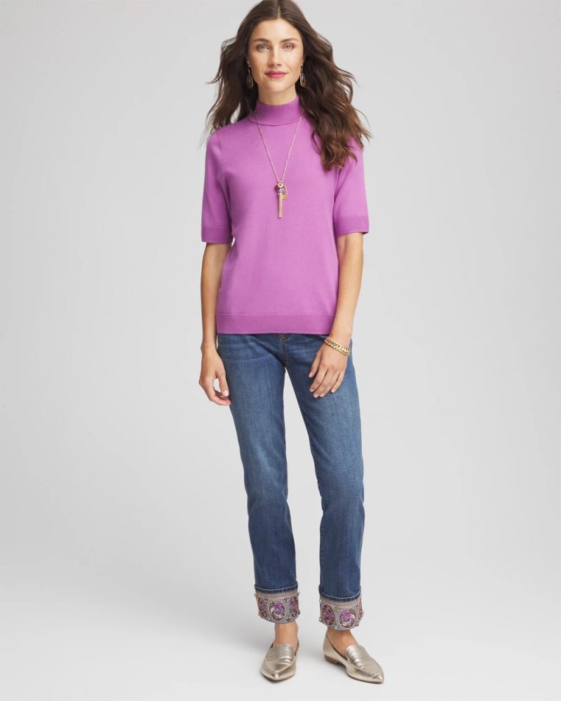 Chicos Embellished Pull-On Slim Ankle Jeggings - BUTTERCUP INDIGO