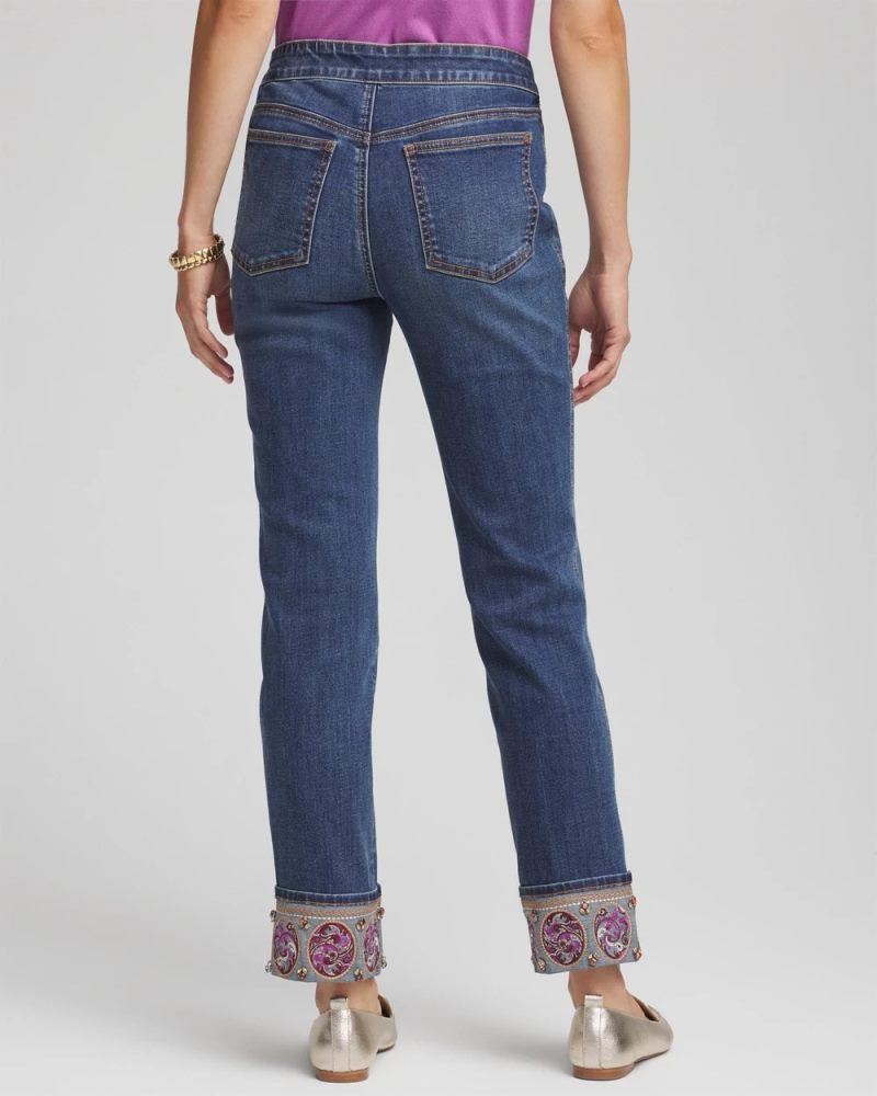 Chicos Embellished Pull-On Slim Ankle Jeggings - BUTTERCUP INDIGO