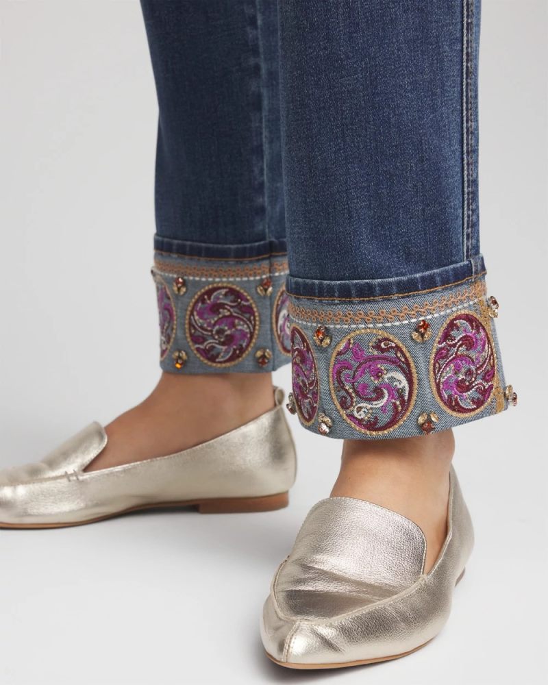 Chicos Embellished Pull-On Slim Ankle Jeggings - BUTTERCUP INDIGO