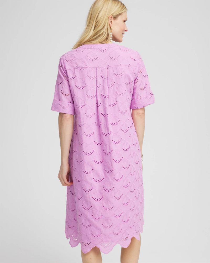 Chicos Eyelet Popover Dress - LAVENDER SKIES