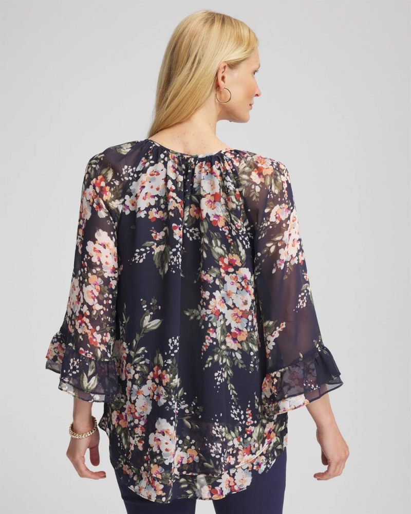 Chicos Floral Georgette Blouse - PASSPORT BLUE