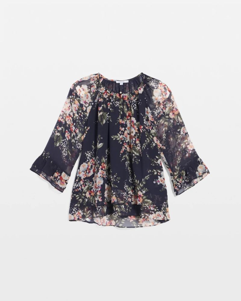 Chicos Floral Georgette Blouse - PASSPORT BLUE
