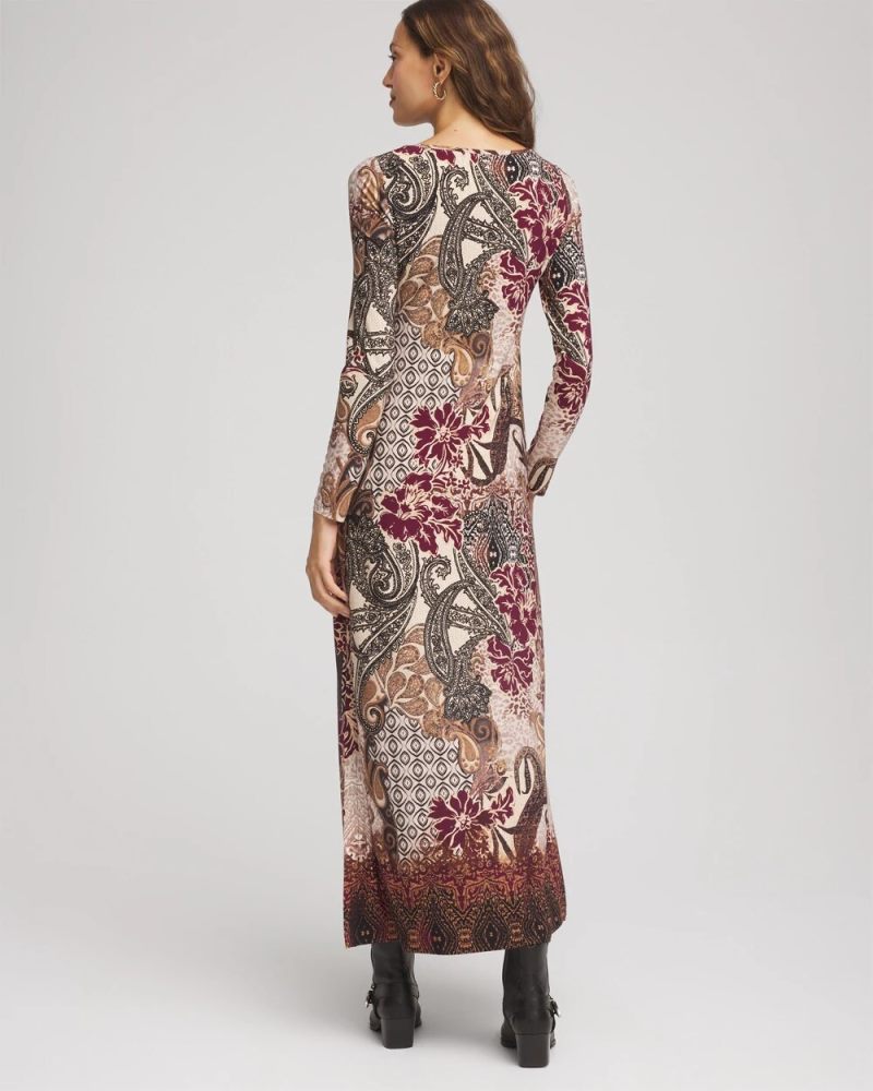 Chicos Patchwork Boatneck Column Maxi Dress - GRAPHITE GRAY