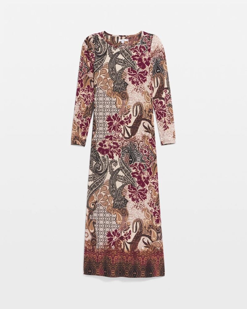 Chicos Patchwork Boatneck Column Maxi Dress - GRAPHITE GRAY
